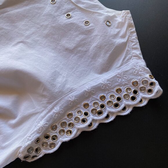 New Look White Cotton Metal Grommet Eyelet Detailing Trim Top Size 6 Petite - Picture 3 of 8